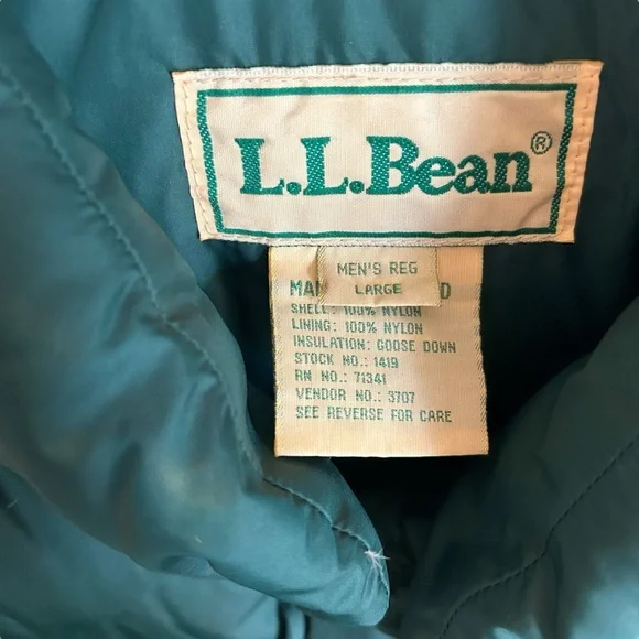 L.L. BEAN | Vintage Men’s Green Goose Down Packable Puffer - Sz Large Regular - Picture 7 of 12